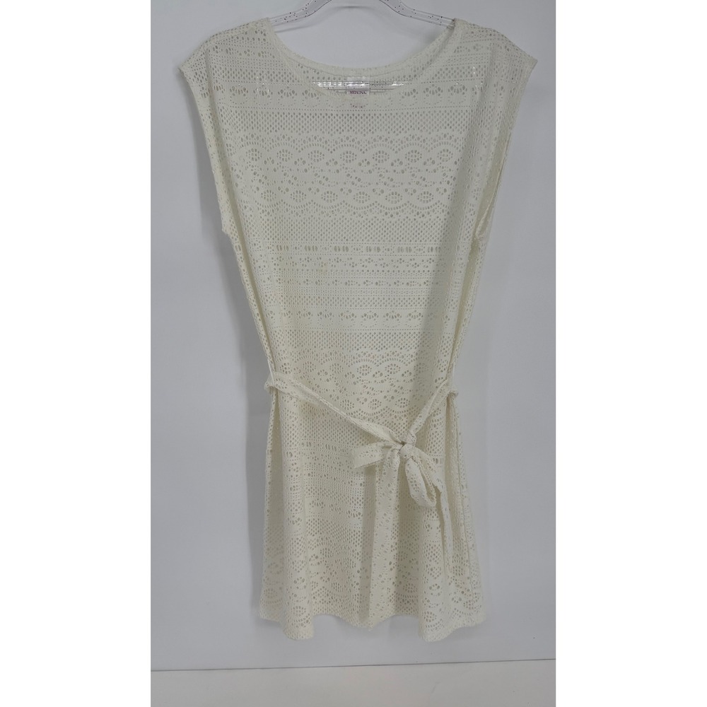 Merona Womens Cream Crochet Lace Swim Cover Up Dress Tie Waist Ivory Sz S